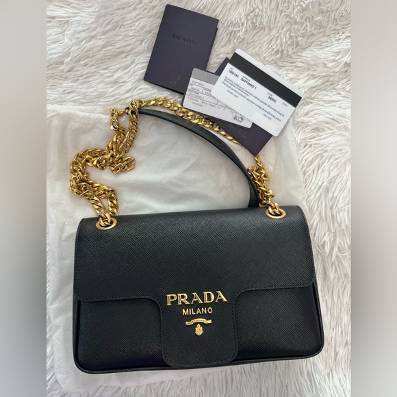 Prada Handbags - PRADA Saffiano Flap Shoulder Bag in black.